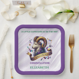 Lavendel en Groene Steenbok Zodiac Baby Shower Papieren Bordje