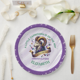 Lavendel en groene Steenbok Zodiac Baby Shower Papieren Bordje