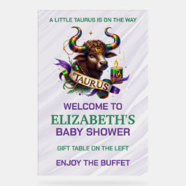 Lavendel en Groene Stier Zodiac Baby Shower Acryl Bord