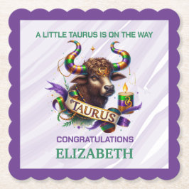 Lavendel en Groene Stier Zodiac Baby Shower Kartonnen Onderzetters