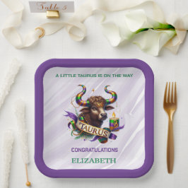 Lavendel en Groene Stier Zodiac Baby Shower Papieren Bordje