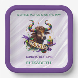 Lavendel en Groene Stier Zodiac Baby Shower Papieren Bordje