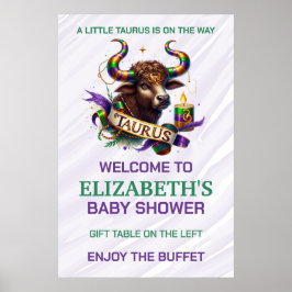 Lavendel en Groene Stier Zodiac Baby Shower Poster