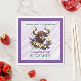 Lavendel en Groene Stier Zodiac Baby Shower Servet