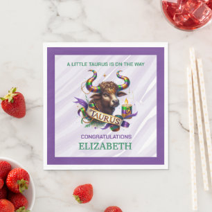 Lavendel en Groene Stier Zodiac Baby Shower Servet