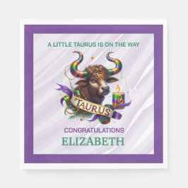 Lavendel en Groene Stier Zodiac Baby Shower Servet