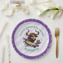 Lavendel en groene Stier Zodiac babyfeestje Papieren Bordje