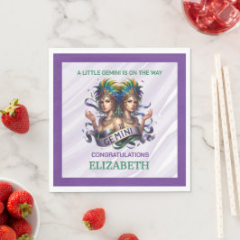 Lavendel en groene Tweelingen Zodiac Baby Shower Servet