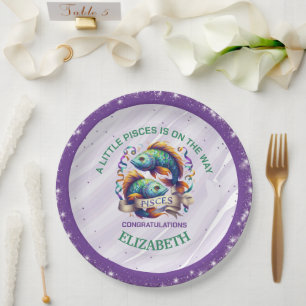 Lavendel en groene Vissen Zodiac babyborrel Papieren Bordje