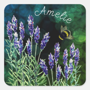 Lavendel en hommel beschilderd met waterverven vierkante sticker