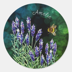 Lavendel en hommel geschilderd met waterverf ronde sticker