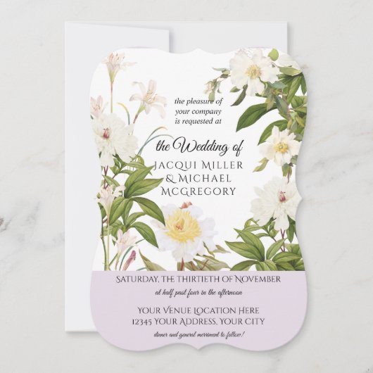 Lavendel en Ivoor Roos w Blad Bladgroen Bruiloft Kaart (Voorkant)