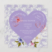 Lavendel en kant hart bruids douche uitnodiging (Voorkant / Achterkant)