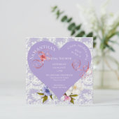 Lavendel en kant hart bruids douche uitnodiging (Staand voorkant)