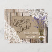 Lavendel en kant rustieke houten planken opslaan d aankondigingskaart (Voorkant / Achterkant)