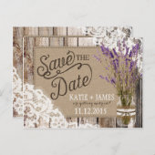 Lavendel en kant rustieke houten planken opslaan d aankondigingskaart (Voorkant / Achterkant)