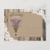 Lavendel en kant rustieke houten planken opslaan d aankondigingskaart (Achterkant)