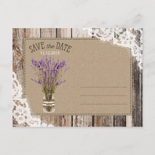 Lavendel en kant rustieke houten planken opslaan d aankondigingskaart (Achterkant)