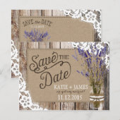 Lavendel en kant rustieke houten planken opslaan d aankondigingskaart (Voorkant / Achterkant)