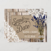 Lavendel en kant rustieke houten planken opslaan d aankondigingskaart (Voorkant / Achterkant)