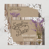 Lavendel en kant rustieke houten planken opslaan d aankondigingskaart (Voorkant / Achterkant)