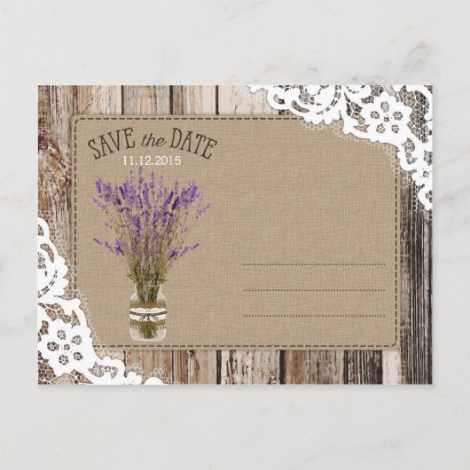 Lavendel en kant rustieke houten planken opslaan d aankondigingskaart (Achterkant)