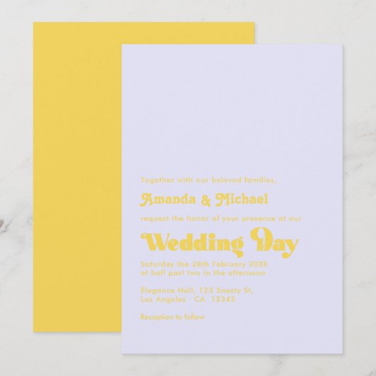 Lavendel en Lemon Zest Retro Typografie Huwelijk Kaart (Voorkant / Achterkant)