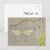 Lavendel en libel gelukkige verjaardag briefkaart (Voorkant / Achterkant)