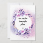 Lavendel en licht Paarse Rozen Waterverf Save The Date (Voorkant)