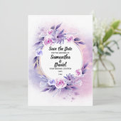 Lavendel en licht Paarse Rozen Waterverf Save The Date (Staand voorkant)