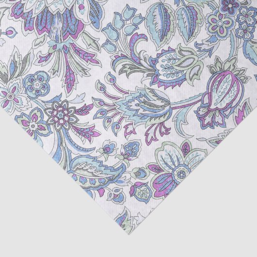 Lavendel en lichtblauwe Paisley Print Tissuepapier (Detail)