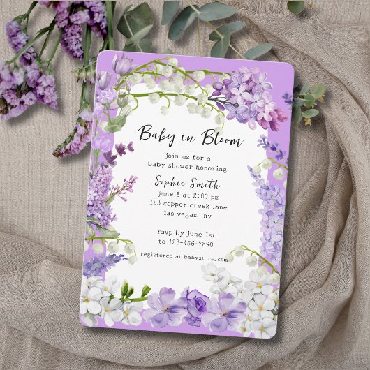 Lavendel en Lila Boho Baby in Bloom Baby shower Kaart