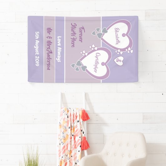 Lavendel en Lila met harten Bruiloft Achtergrond Spandoek (Insitu)