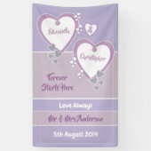 Lavendel en Lila met harten Bruiloft Achtergrond Spandoek (Verticaal)