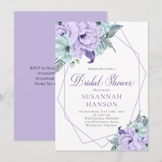 Lavendel en Mint Floral Geometrisch Vrijgezellenfe Kaart (Voorkant / Achterkant)