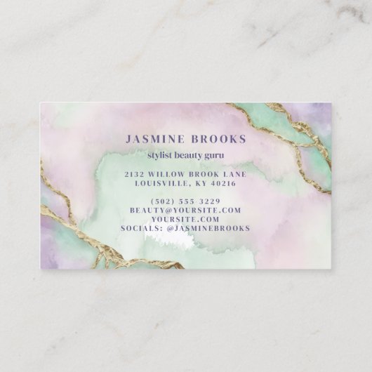 Lavendel en Mint Goud Waterverf Visitekaartje (Achterkant)