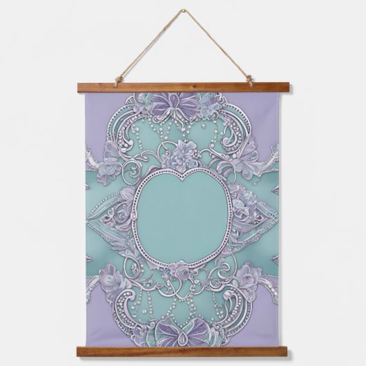 Lavendel en mintgroene bloemendesign AI-kunst Hangend Wandkleed (Voorkant)