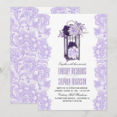 Lavendel en paarse bloemen lantaarn bruiloft kaart (Voorkant / Achterkant)