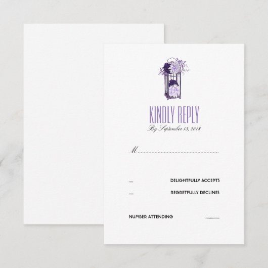 Lavendel en Paarse Bloemen Lantaarn RSVP (Voorkant / Achterkant)