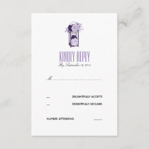 Lavendel en Paarse Bloemen Lantaarn RSVP Kaartje