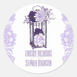 Lavendel en Paarse Floral Lantaarn bruiloft Ronde Sticker