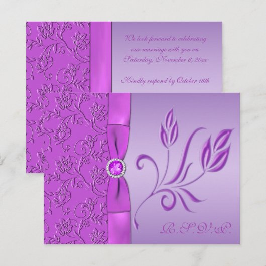 Lavendel en Paarse Gejewelde RSVP Kaart (Voorkant / Achterkant)