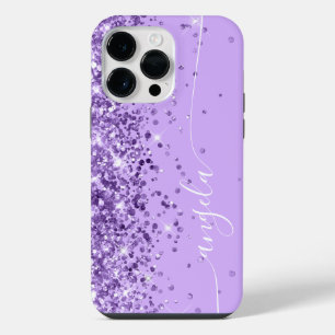 Lavendel en Paarse Glitter Glam Handtekening iPhone 14 Pro Max Hoesje