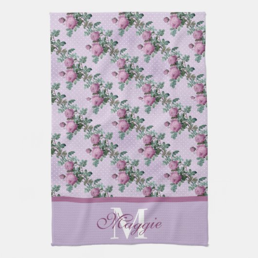 Lavendel- en Paarse Rozen op wijnstokken Theedoek (Verticaal)