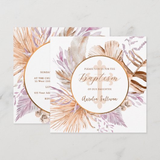 Lavendel en perzik boeket doop kaart (Voorkant / Achterkant)