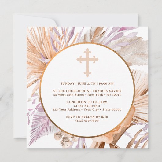 Lavendel en perzik boeket doop kaart (Achterkant)