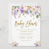 lavendel en perzikflorale baby shower, uitnodiging (Voorkant)