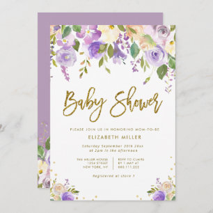 lavendel en perzikflorale baby shower, uitnodiging