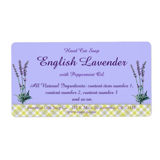 Lavendel en Plaid Handmade Zeeplabel Etiket (Voorkant)