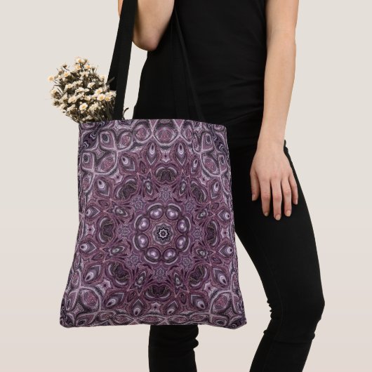 Lavendel en Plum Marble Mandala Patroon Tote Bag (Dichtbij)